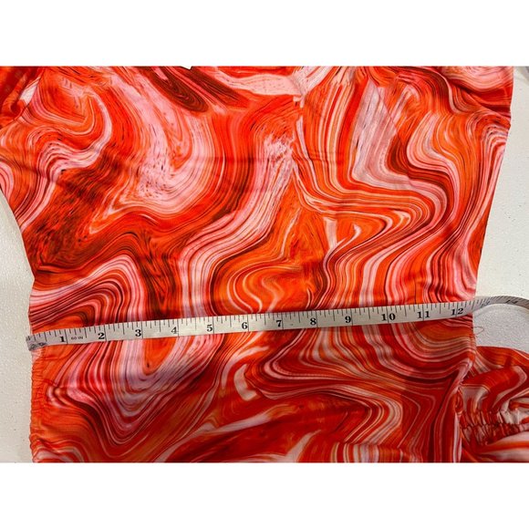 NWT Floerns Womens Marble Print Drawstring Side Bodycon Dress Orange White SZ M - Picture 10 of 13